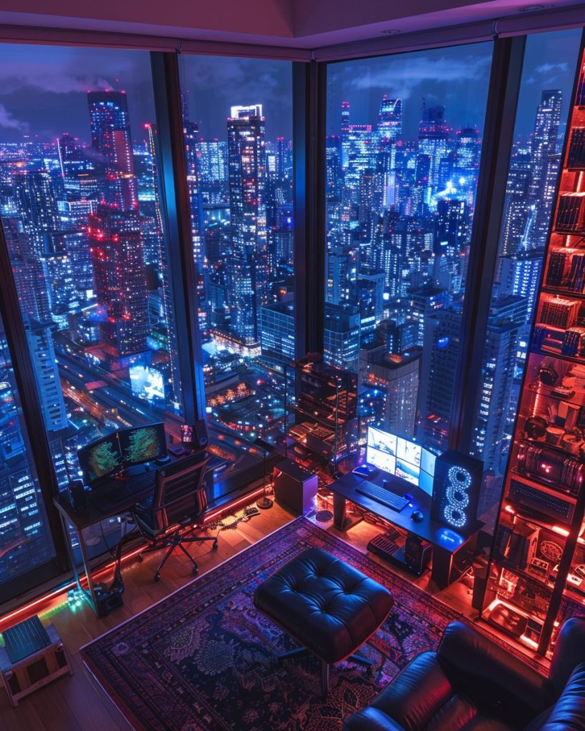 Home Computer Rooms with Cityscape Views AI Artwork 21