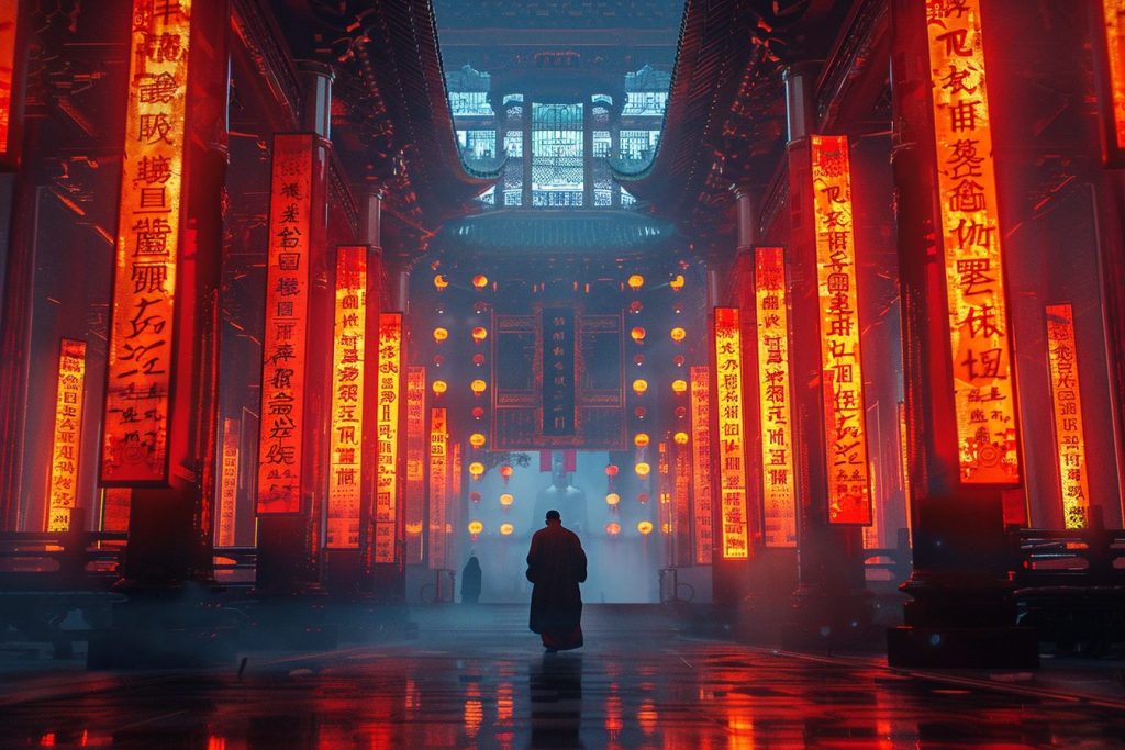 The Interiors of Cyberpunk Temples AI Artwork 10