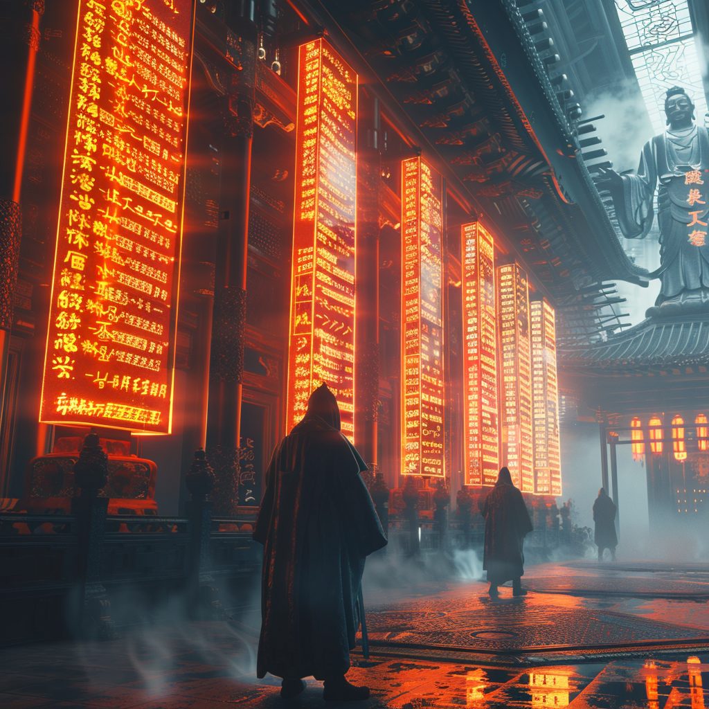 The Interiors of Cyberpunk Temples AI Artwork 11