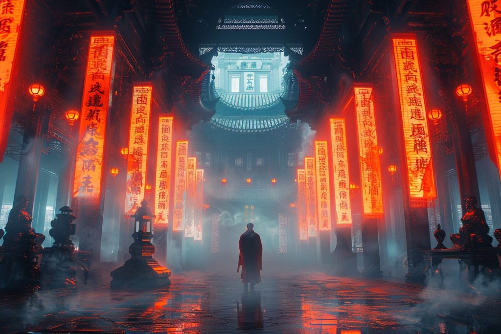 The Interiors of Cyberpunk Temples AI Artwork 12