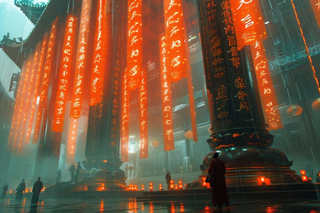The Interiors of Cyberpunk Temples AI Artwork 13
