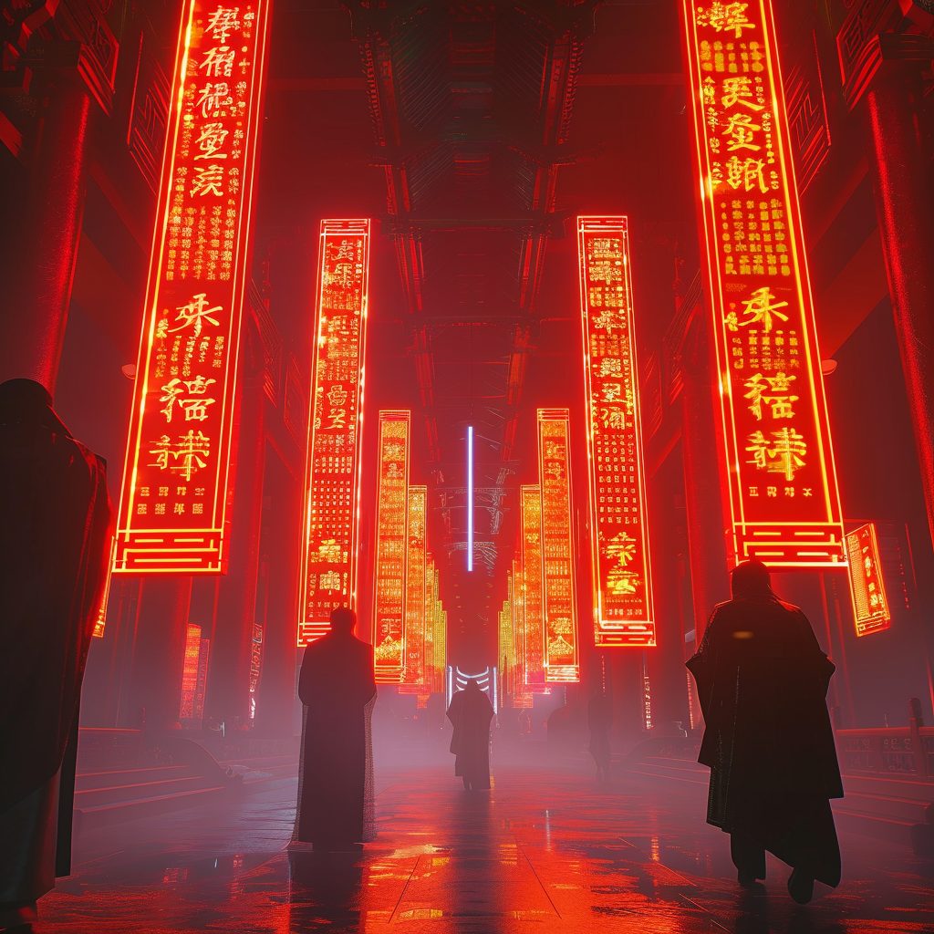 The Interiors of Cyberpunk Temples AI Artwork 15