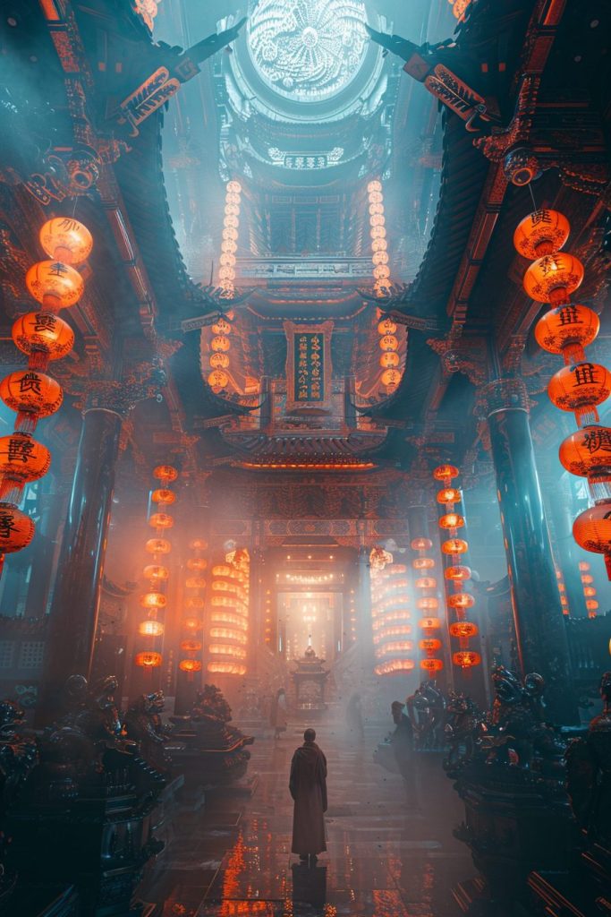 The Interiors of Cyberpunk Temples AI Artwork 17