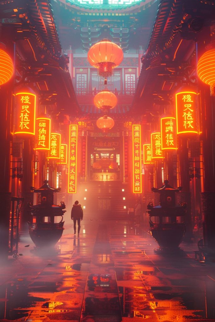 The Interiors of Cyberpunk Temples AI Artwork 18