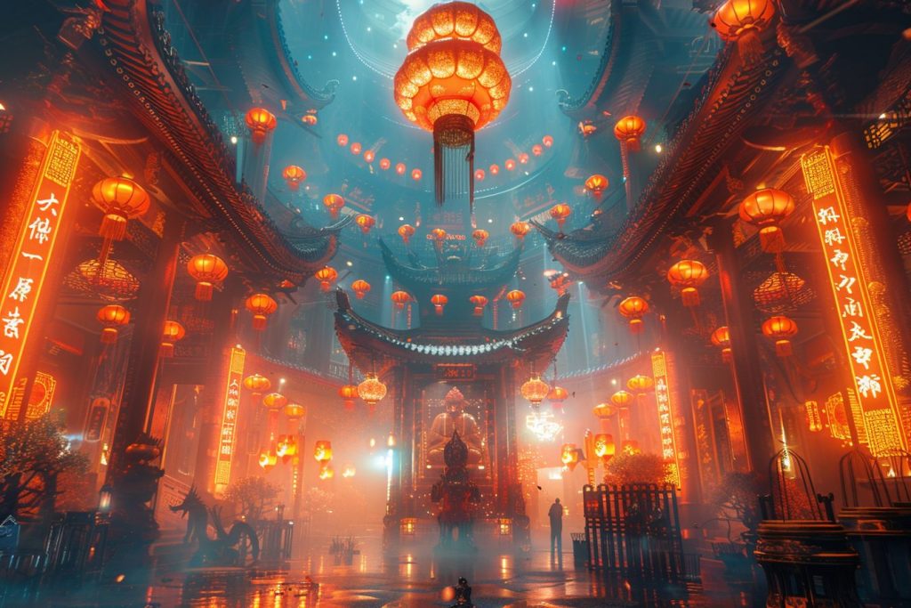 The Interiors of Cyberpunk Temples AI Artwork 19