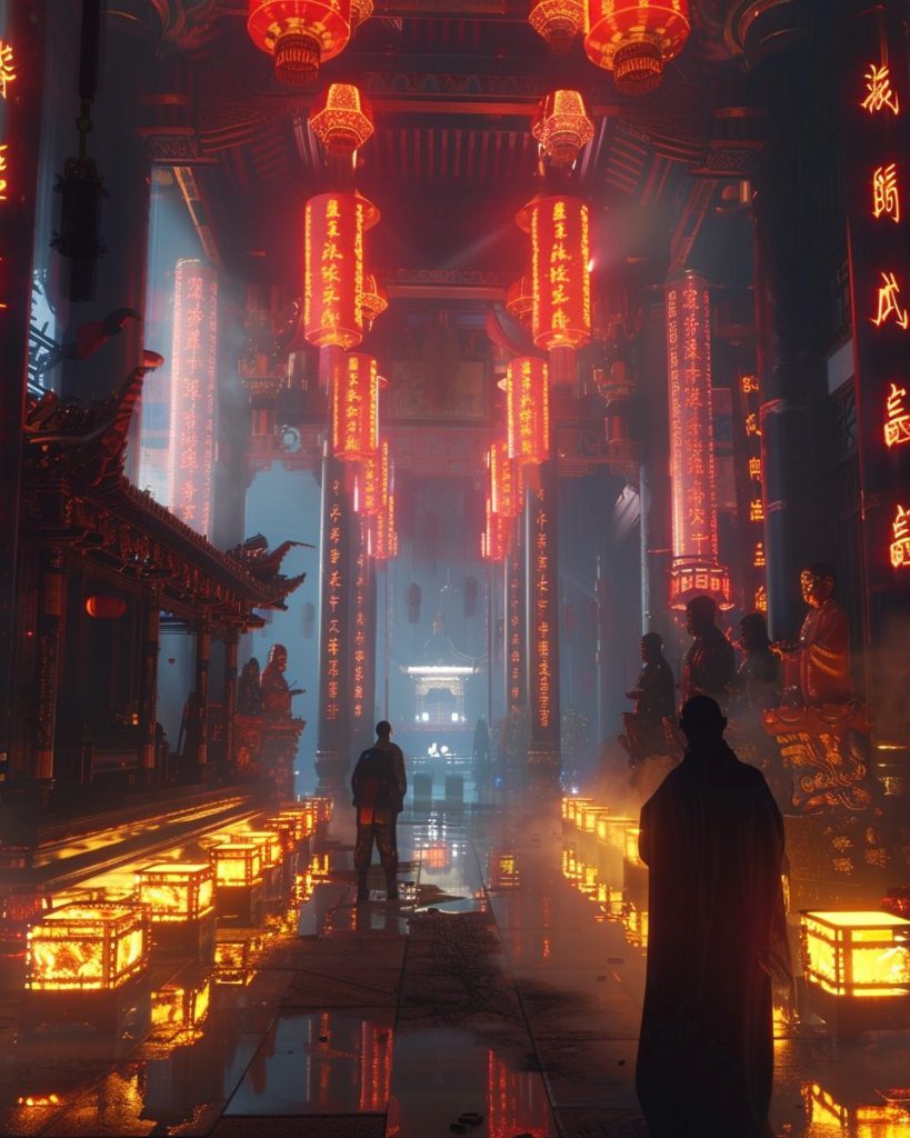 The Interiors of Cyberpunk Temples AI Artwork 21