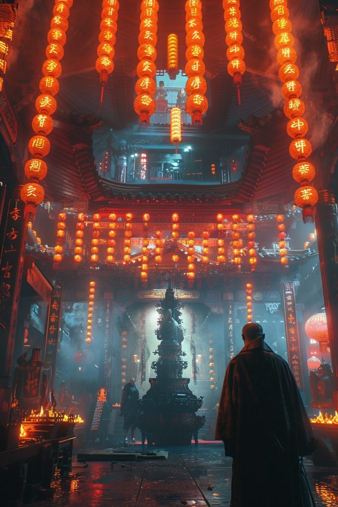 The Interiors of Cyberpunk Temples AI Artwork 23