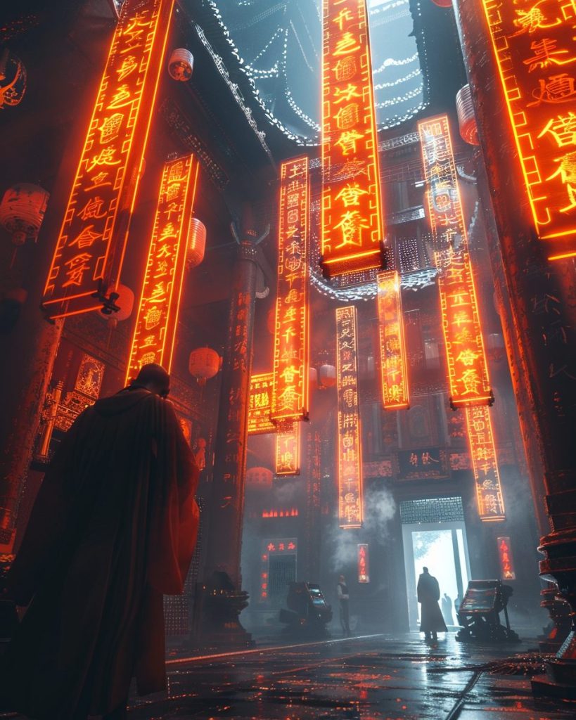 The Interiors of Cyberpunk Temples AI Artwork 25