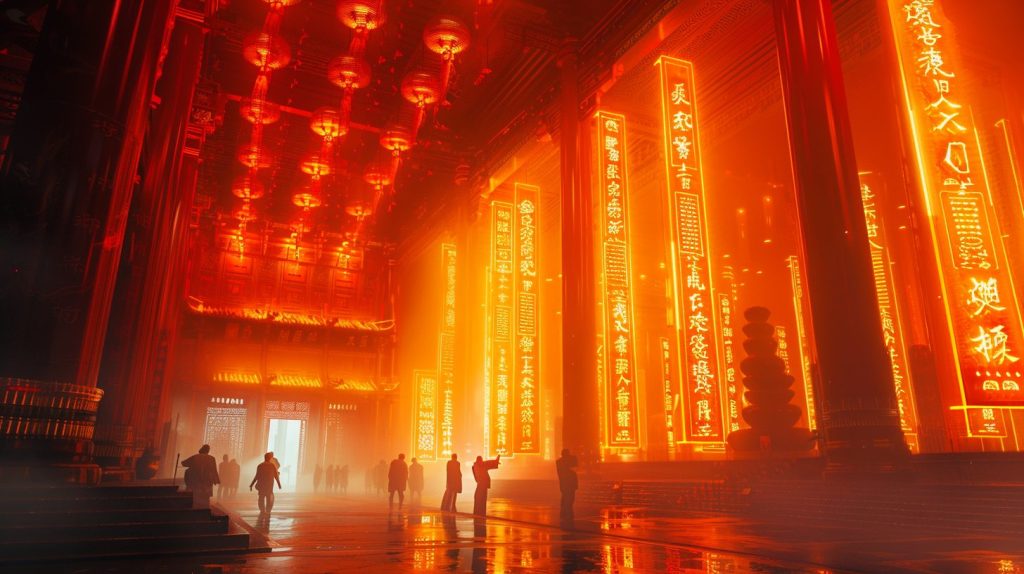 The Interiors of Cyberpunk Temples AI Artwork 5