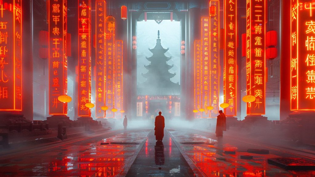 The Interiors of Cyberpunk Temples AI Artwork 6