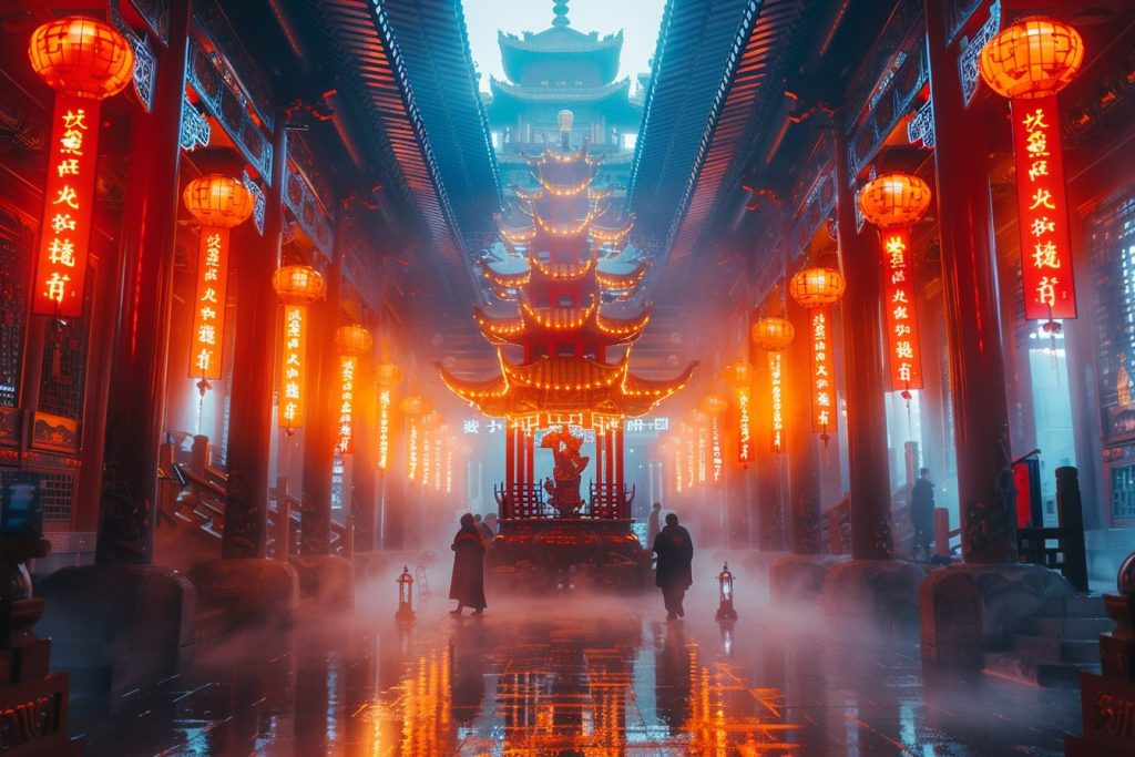 The Interiors of Cyberpunk Temples AI Artwork 7