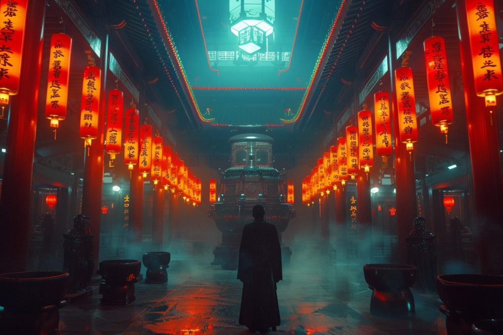 The Interiors of Cyberpunk Temples AI Artwork 8