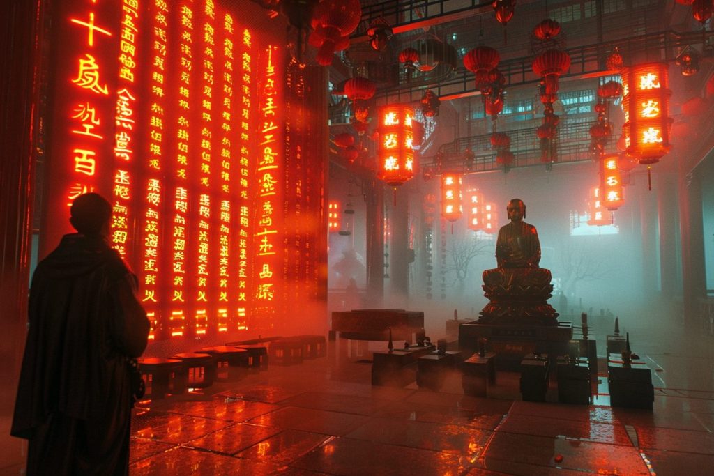 The Interiors of Cyberpunk Temples AI Artwork 9