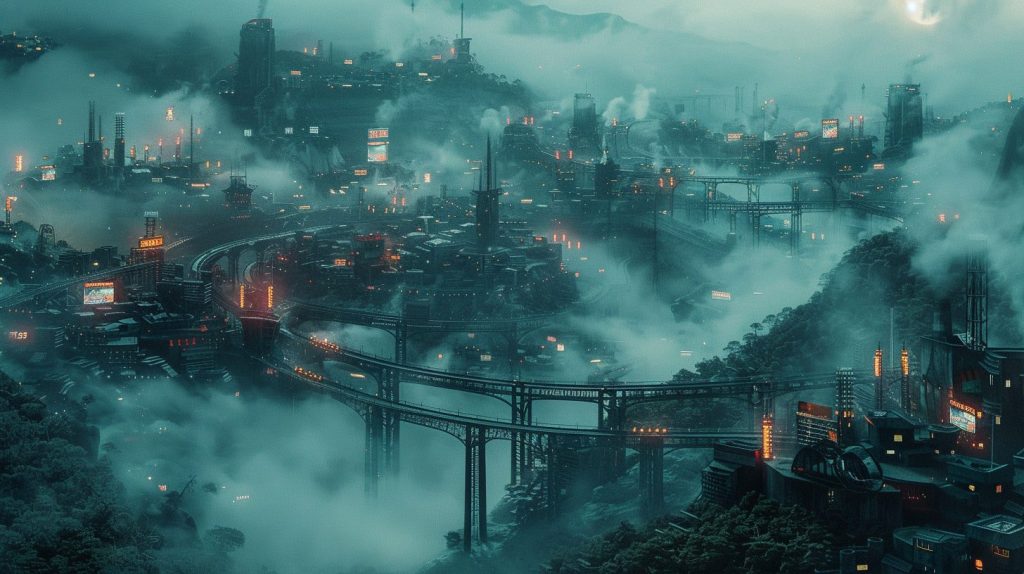 The Roads and Railways of Cyberpunk City AI Artwork 4
