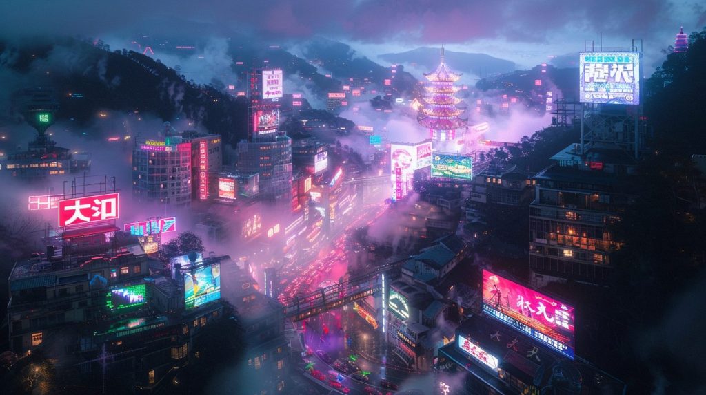 The Roads and Railways of Cyberpunk City AI Artwork 7