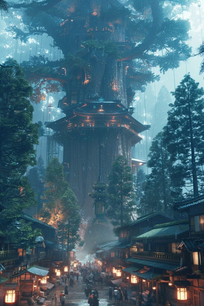 The Tree Village in Japan AI Artwork 32