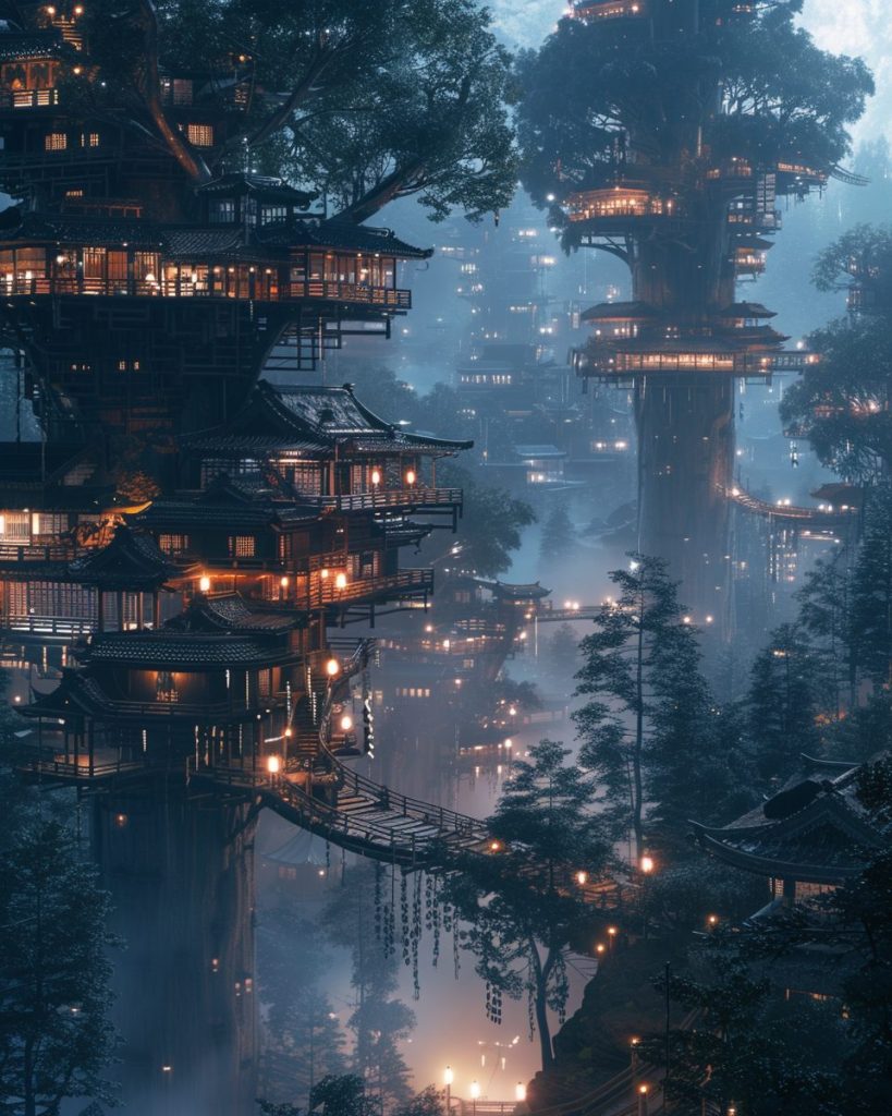 The Tree Village in Japan AI Artwork 34