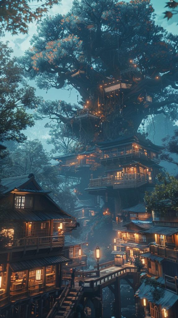 The Tree Village in Japan AI Artwork 3