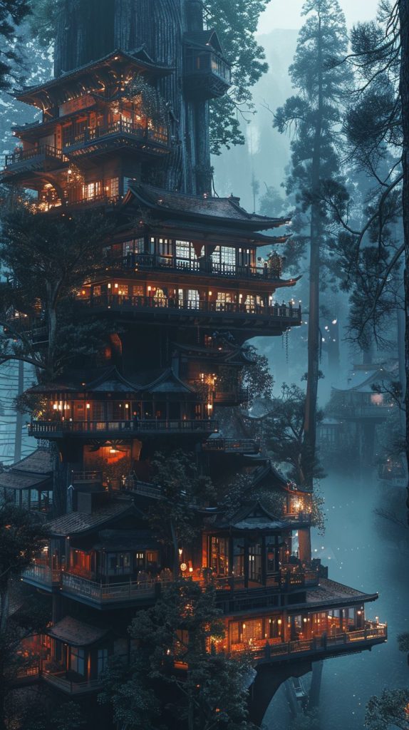 The Tree Village in Japan AI Artwork 4