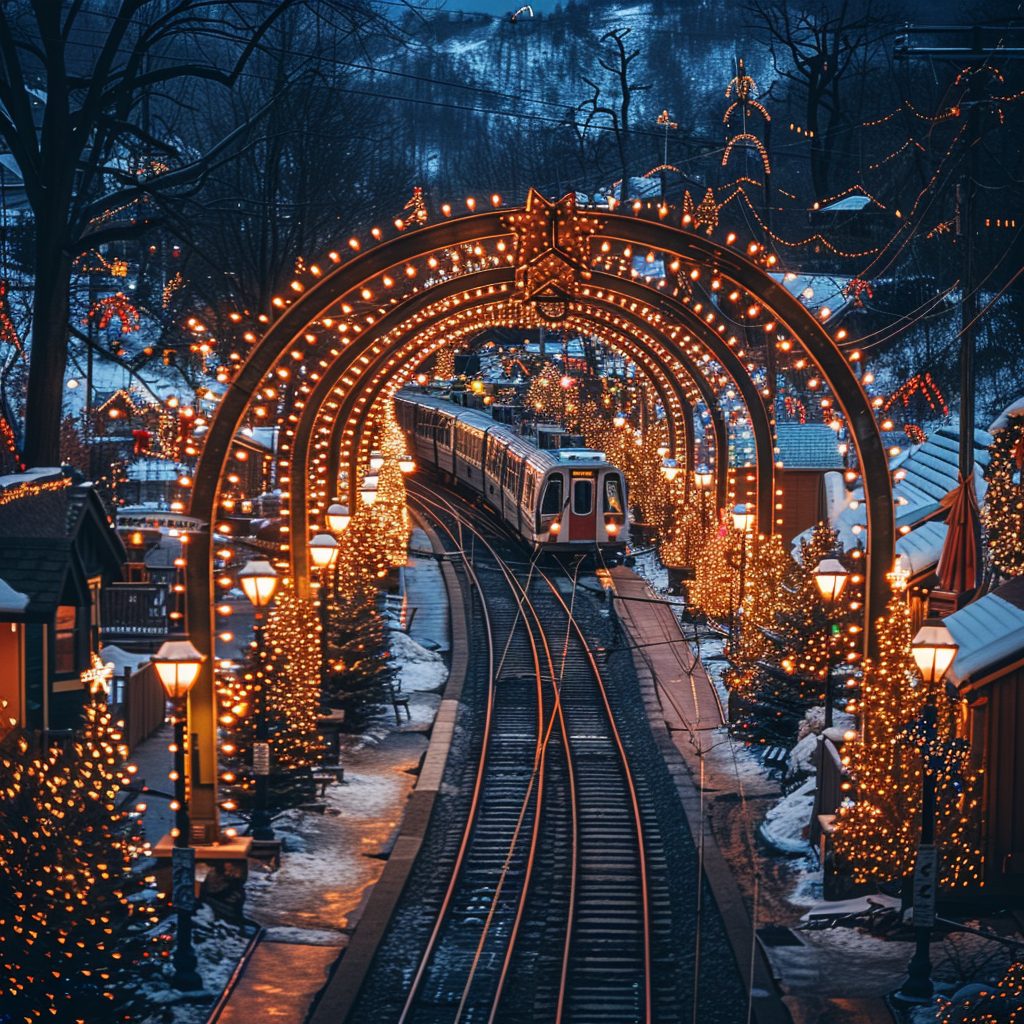 Train Passing Through a Christmas Town AI Artwork 11