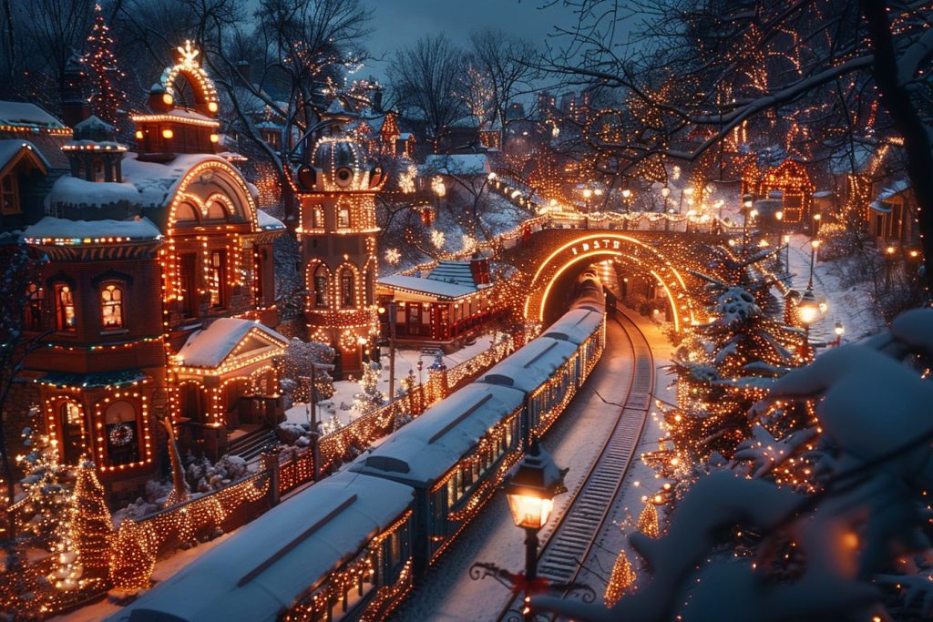 Train Passing Through a Christmas Town AI Artwork 12