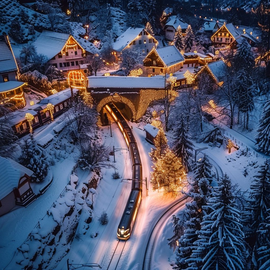 Train Passing Through a Christmas Town AI Artwork 13