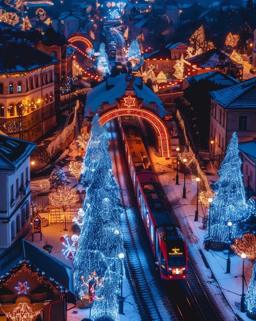 Train Passing Through a Christmas Town AI Artwork 23