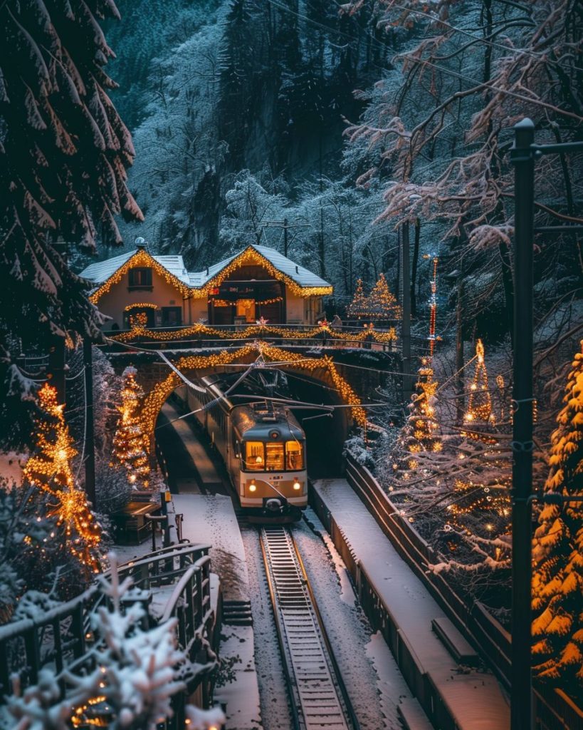 Train Passing Through a Christmas Town AI Artwork 25