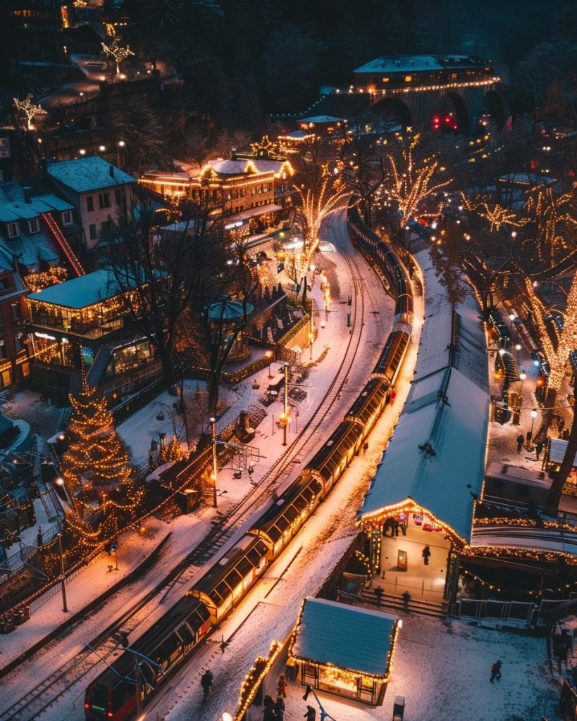 Train Passing Through a Christmas Town AI Artwork 26