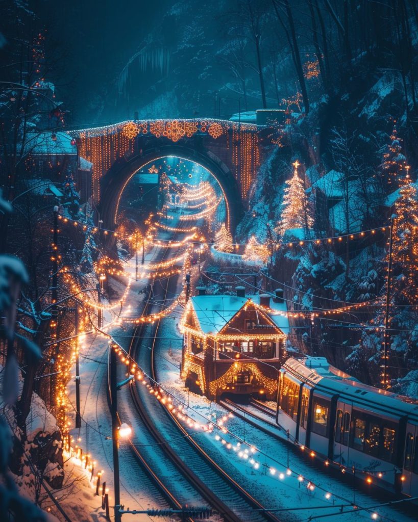 Train Passing Through a Christmas Town AI Artwork 27