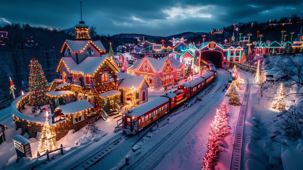 Train Passing Through a Christmas Town AI Artwork 3