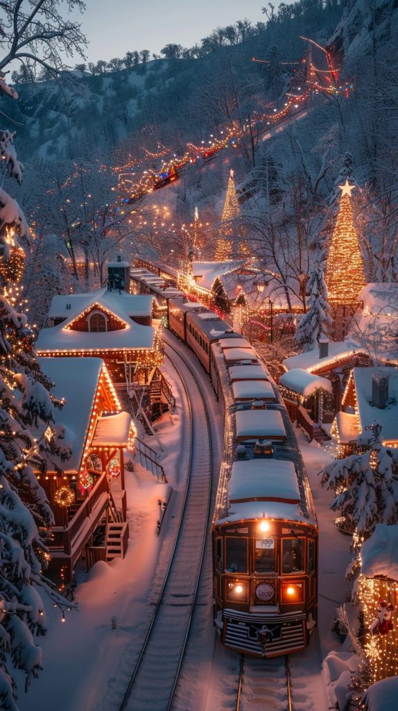 Train Passing Through a Christmas Town AI Artwork 4