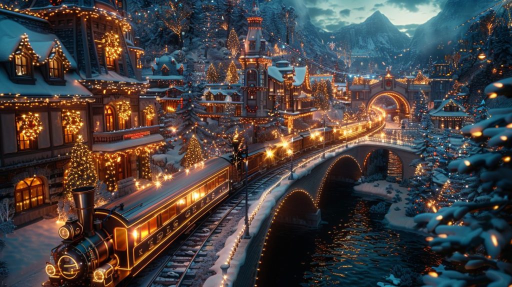 Train Passing Through a Christmas Town AI Artwork 8