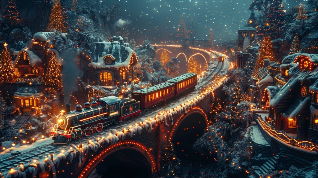 Train Passing Through a Christmas Town AI Artwork 9