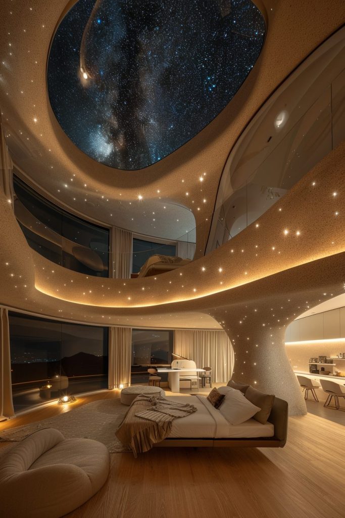 Bedrooms with Sky Ceilings of Stars Filled Night AI Artwork 12