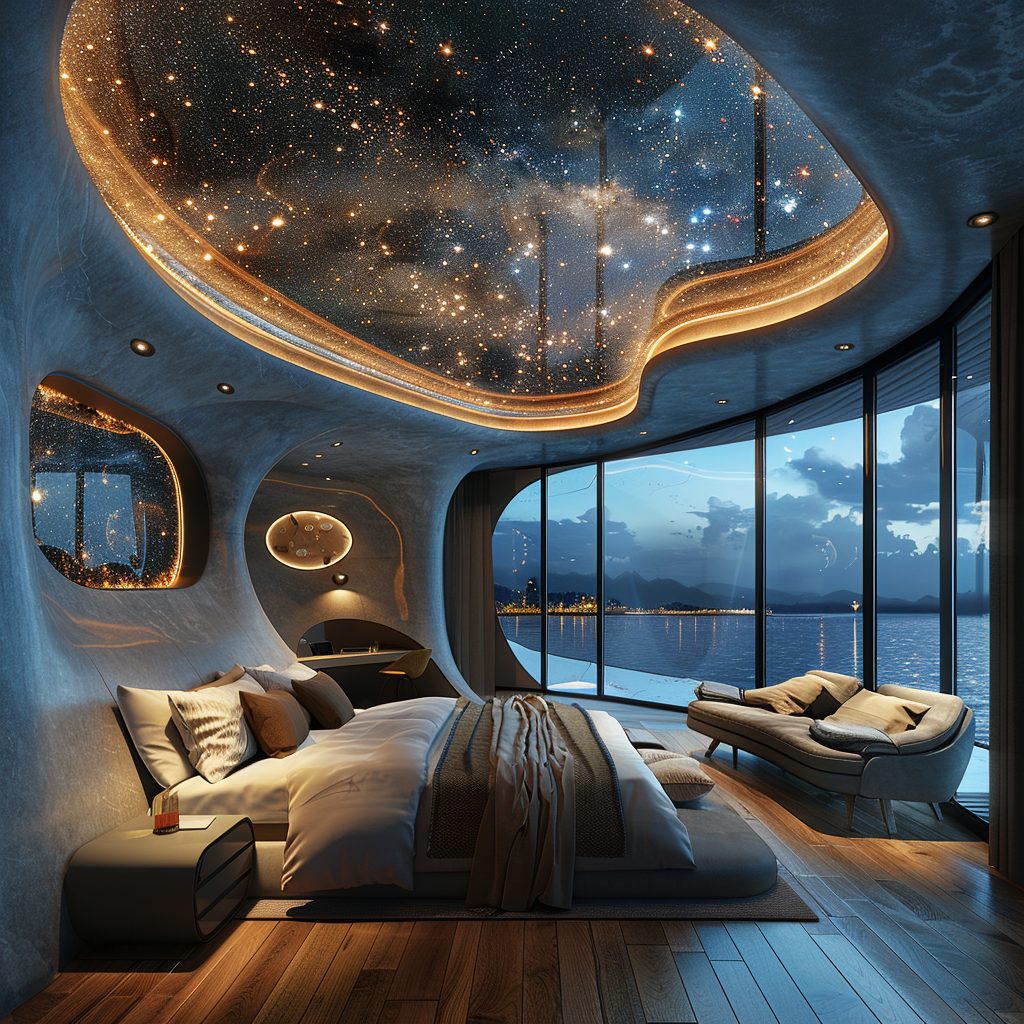 Bedrooms with Sky Ceilings of Stars Filled Night AI Artwork 14