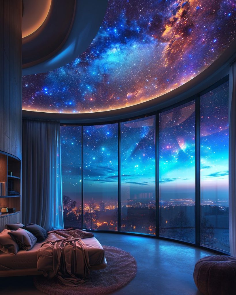 Bedrooms with Sky Ceilings of Stars Filled Night AI Artwork 17