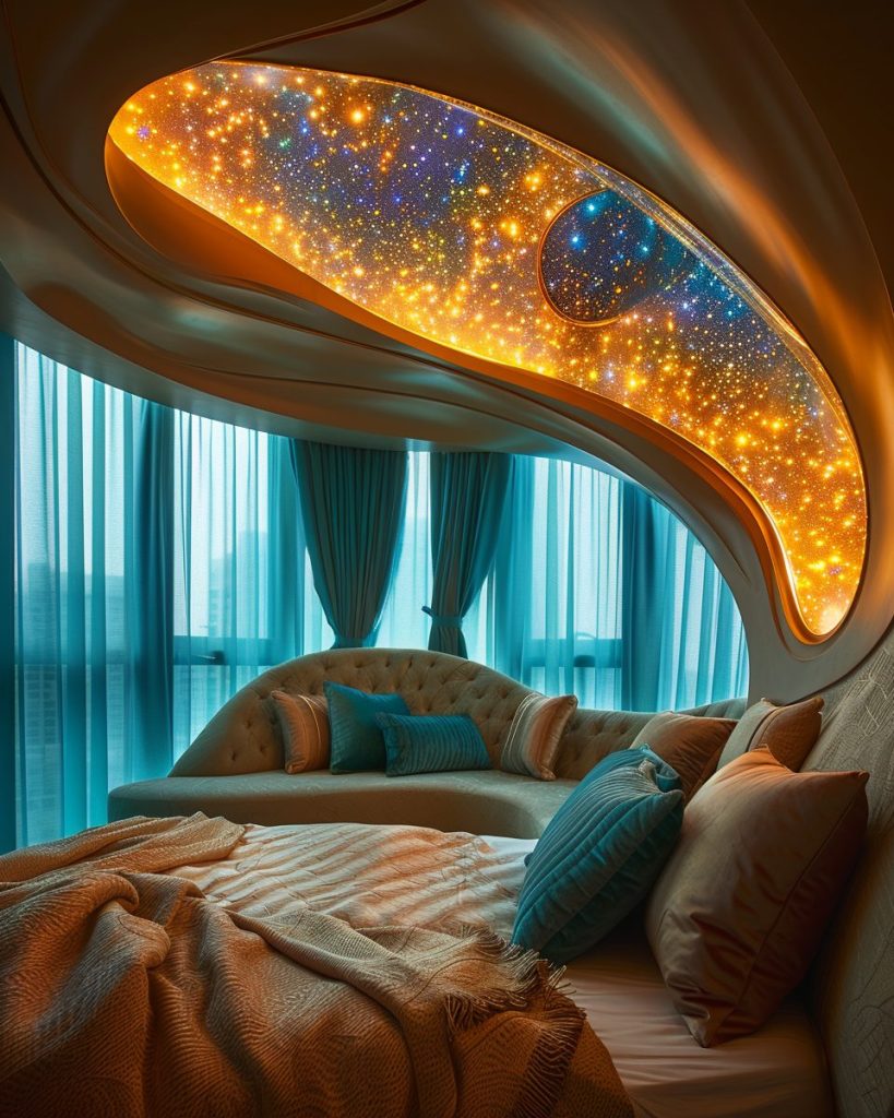 Bedrooms with Sky Ceilings of Stars Filled Night AI Artwork 18