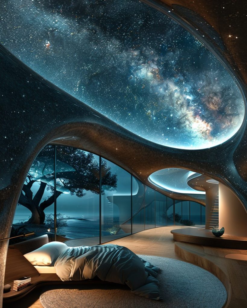 Bedrooms with Sky Ceilings of Stars Filled Night AI Artwork 19