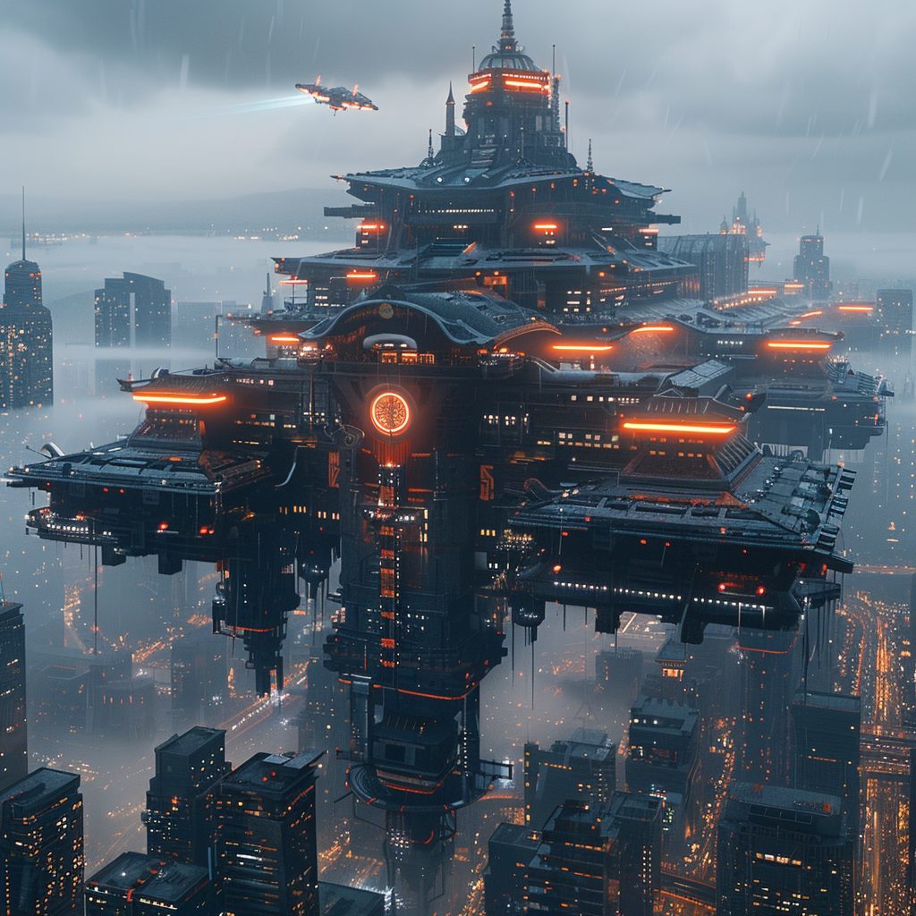 The Futuristic Japanese Castles High Above the City AI Artwork 13