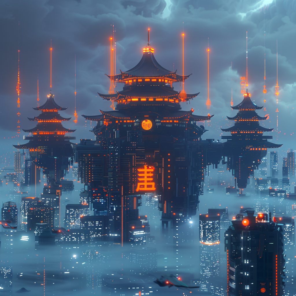 The Futuristic Japanese Castles High Above the City AI Artwork 15
