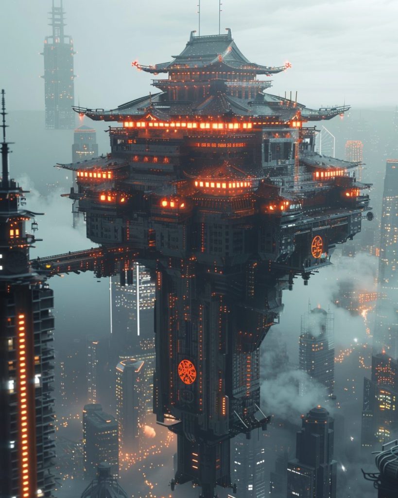 The Futuristic Japanese Castles High Above the City AI Artwork 17