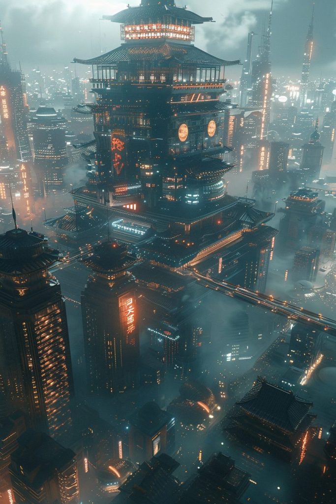 The Futuristic Japanese Castles High Above the City AI Artwork 20