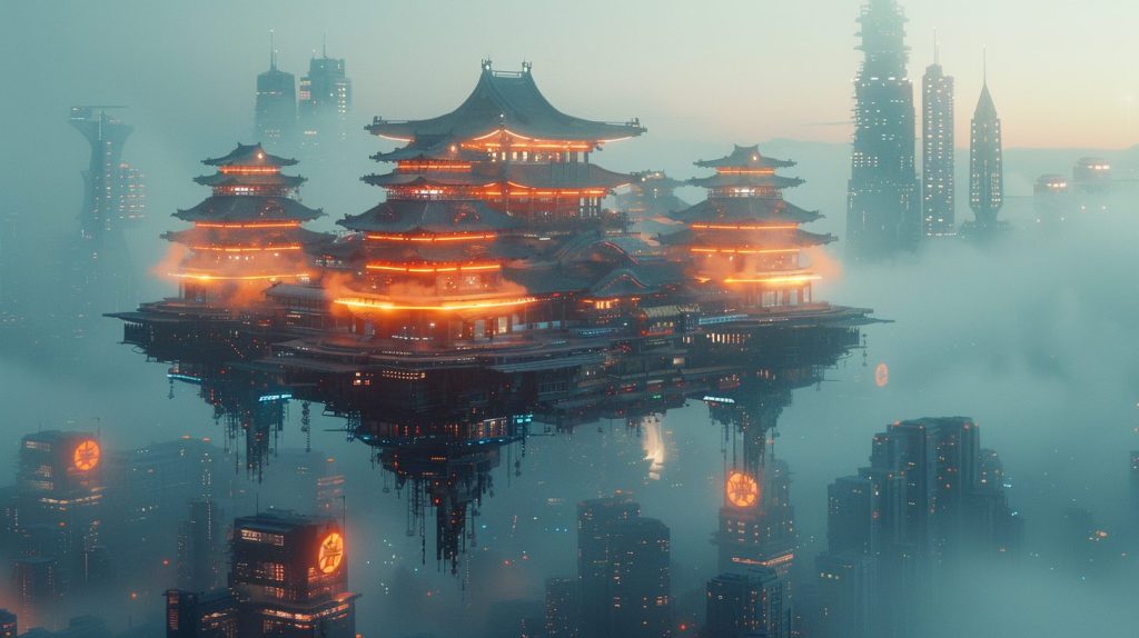The Futuristic Japanese Castles High Above the City AI Artwork 3