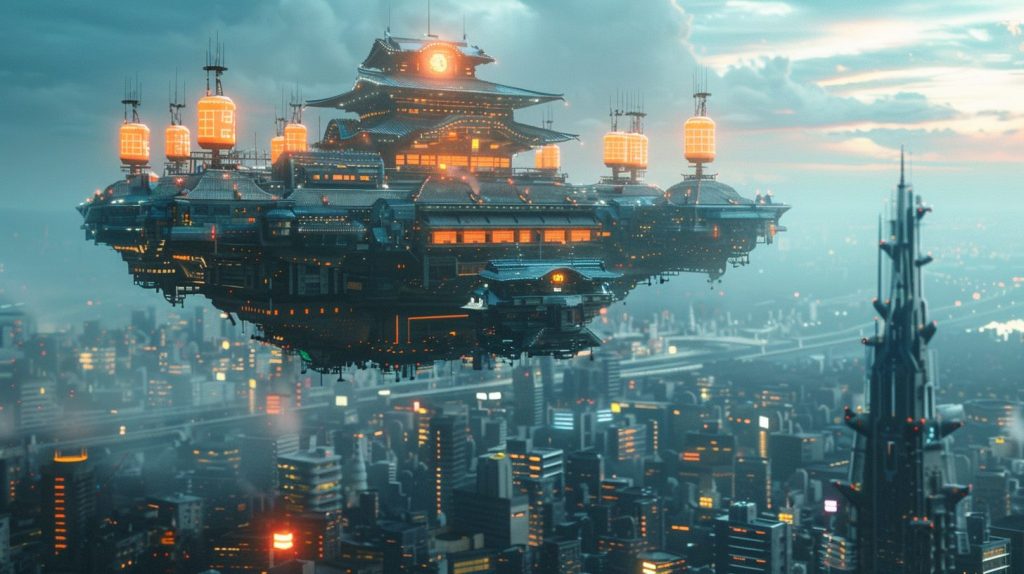 The Futuristic Japanese Castles High Above the City AI Artwork 5