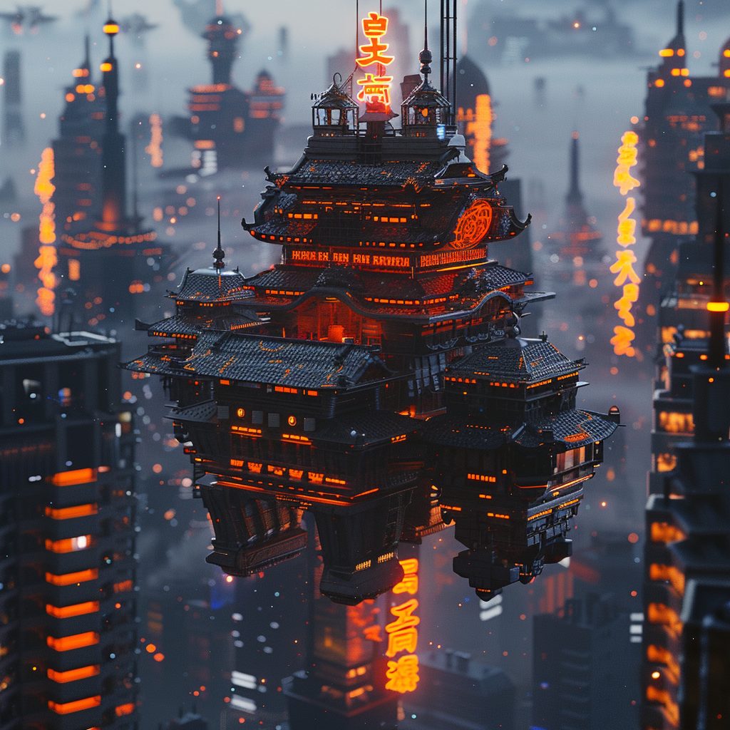 The Futuristic Japanese Castles High Above the City AI Artwork 6