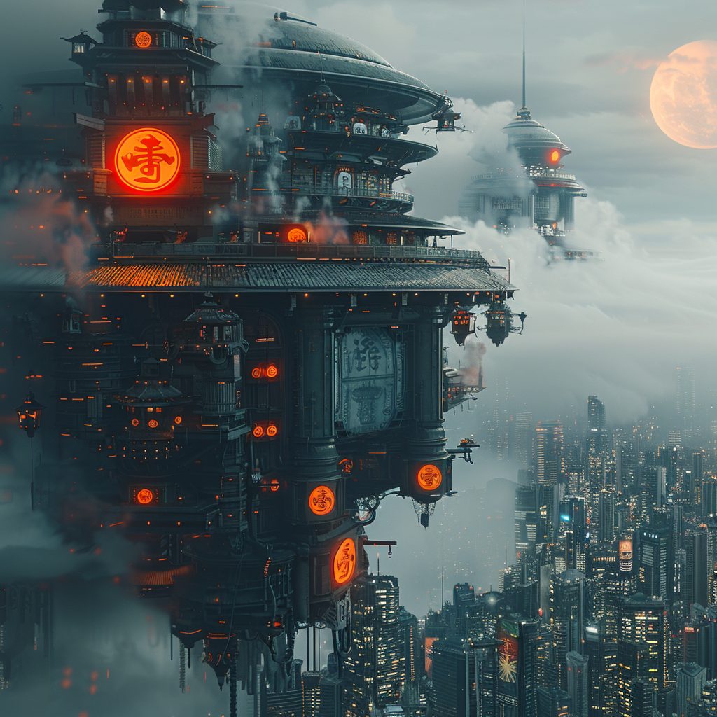 The Futuristic Japanese Castles High Above the City AI Artwork 9
