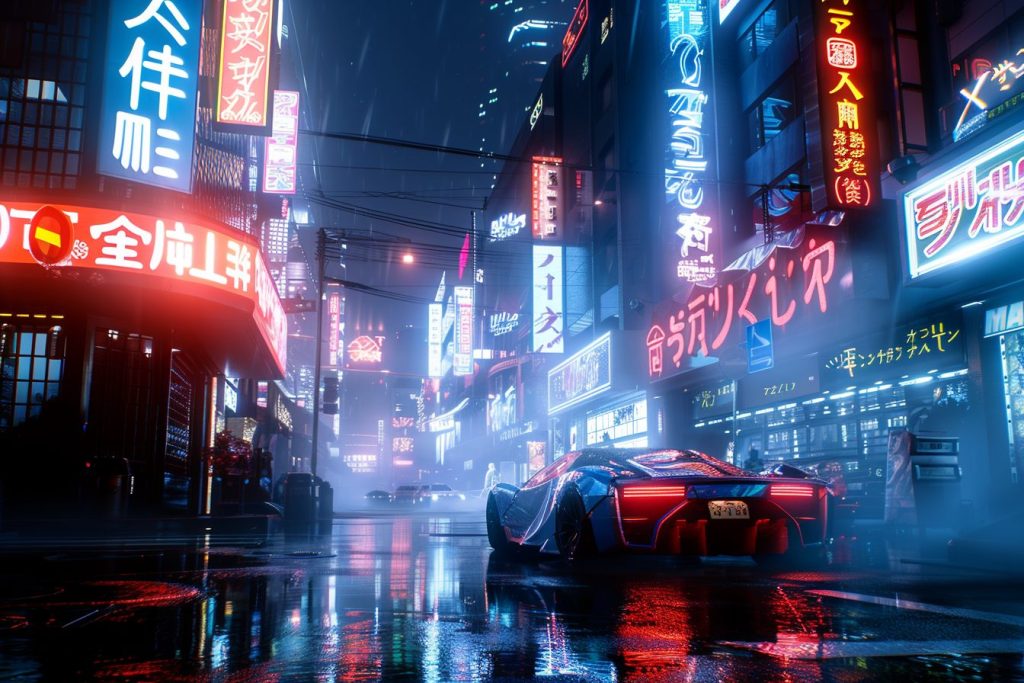 The Neon Streets of Cyberpunk Japan AI Artwork 10