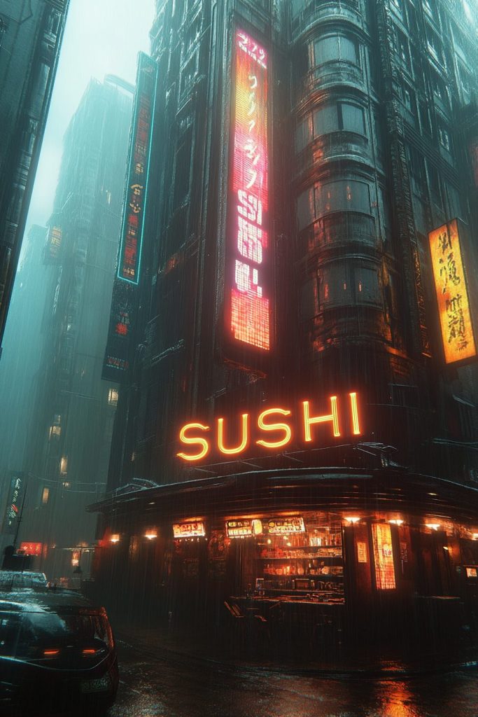 Cyberpunk City Sushi Restaurants AI Artwork 11