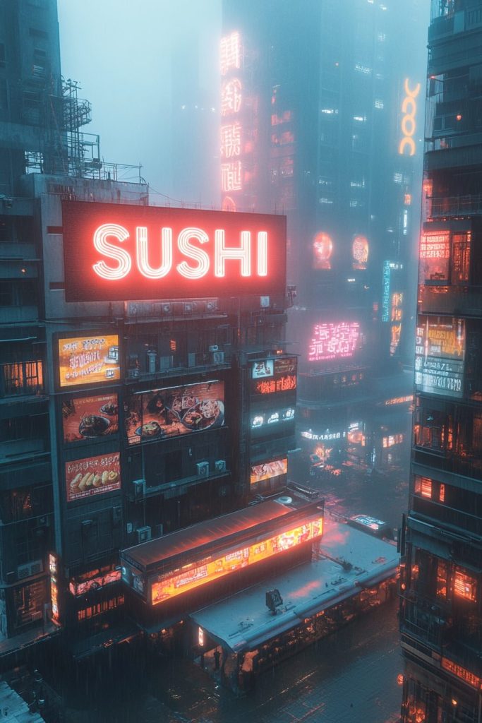 Cyberpunk City Sushi Restaurants AI Artwork 12
